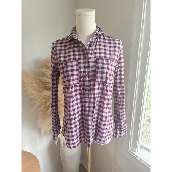 Madewell Market Gingham Button Up Shirt Size XS Purple Check Plaid Cabincore - Picture 2 of 9